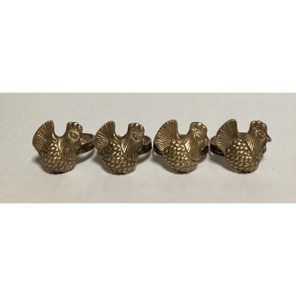 Park Designs French Hen Chicken Antique Brass Napkin Rings Set of 4 EUC - Picture 1 of 6